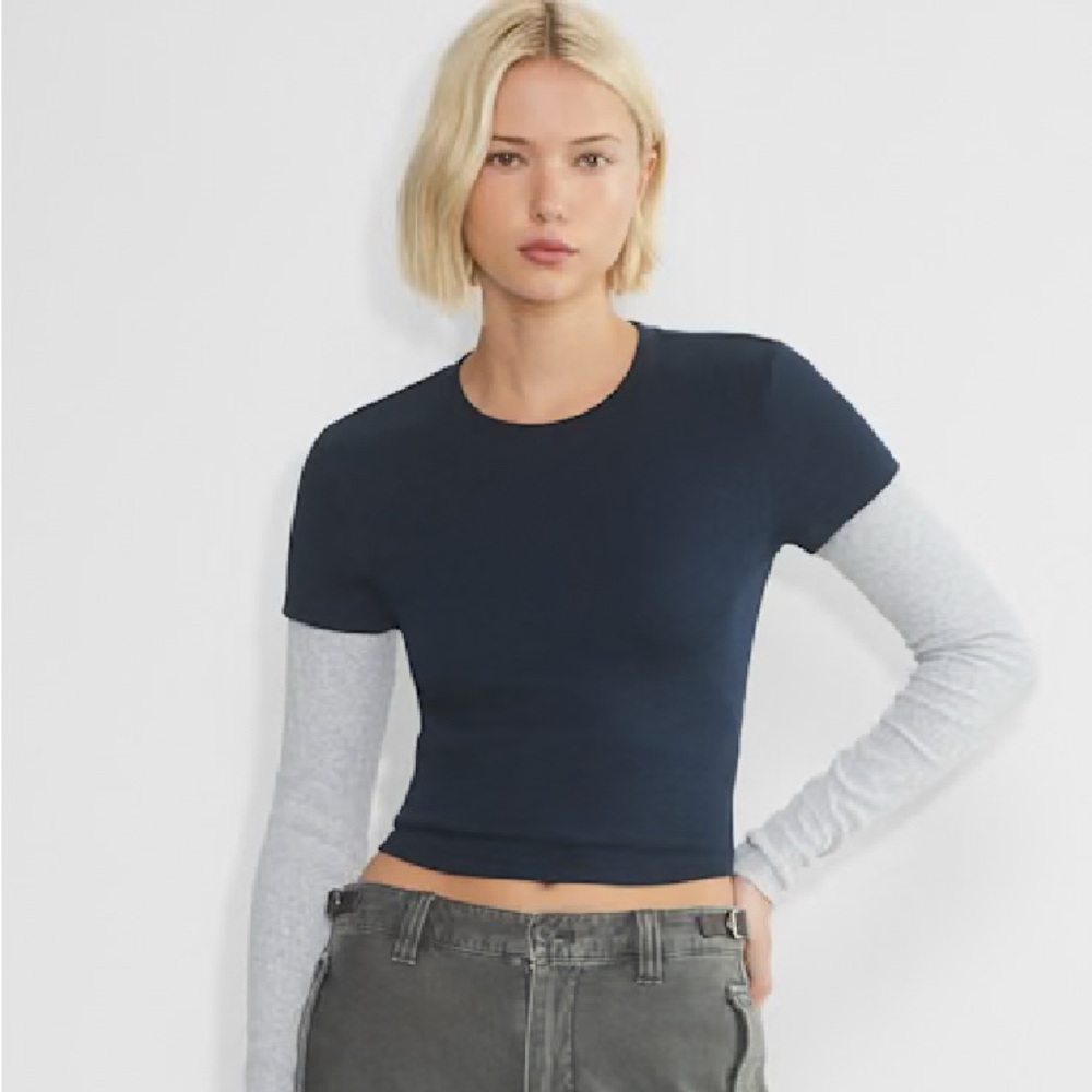 Wilfred Free Aritzia Navy Blue Cropped Tee Baby Tee in Admiral Size XS